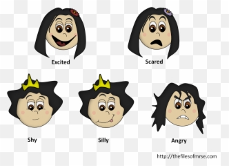 Girls Feeling Cards - Happy Sad Scared Excited Faces Of Cartoon Emoji