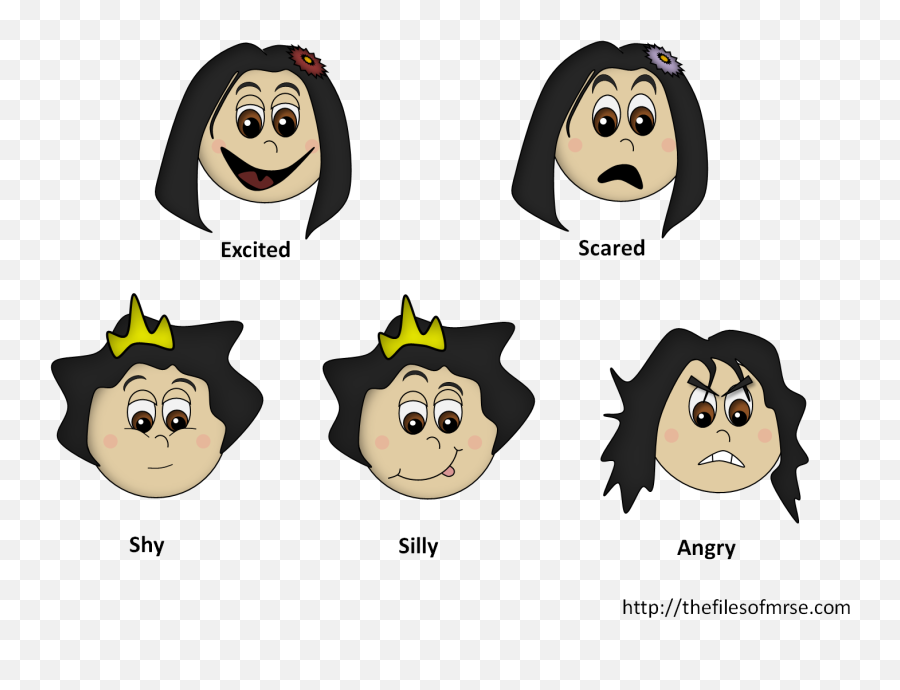 Girls Feeling Cards - Happy Sad Scared Excited Faces Feeling Of Face Cartoon Emoji,Smiley Face Chart Of Emotions