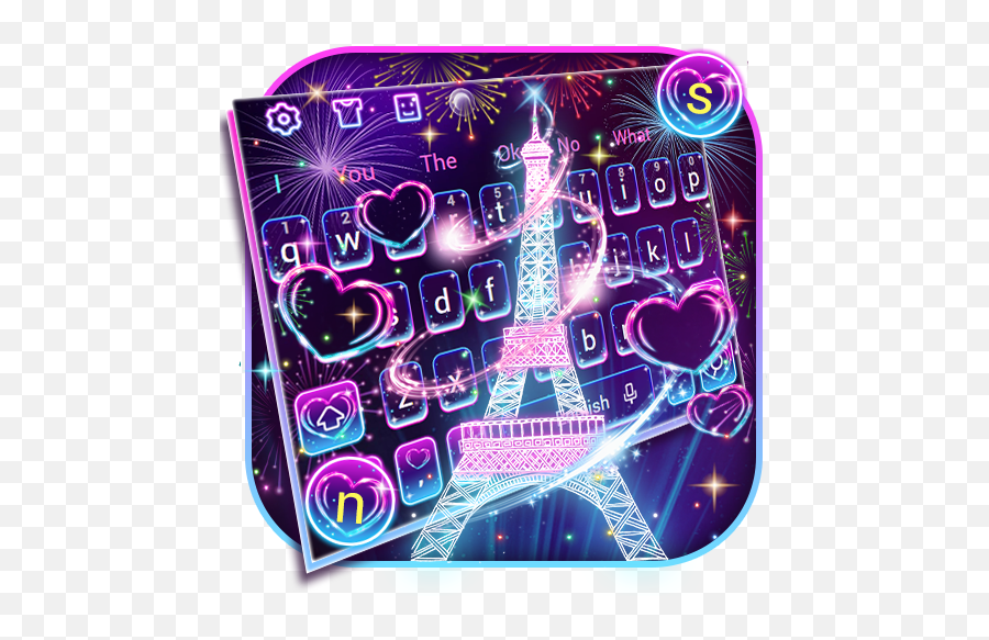Neon Paris Eiffel Tower Keyboard - Girly Emoji,Eiffel Tower Emoji