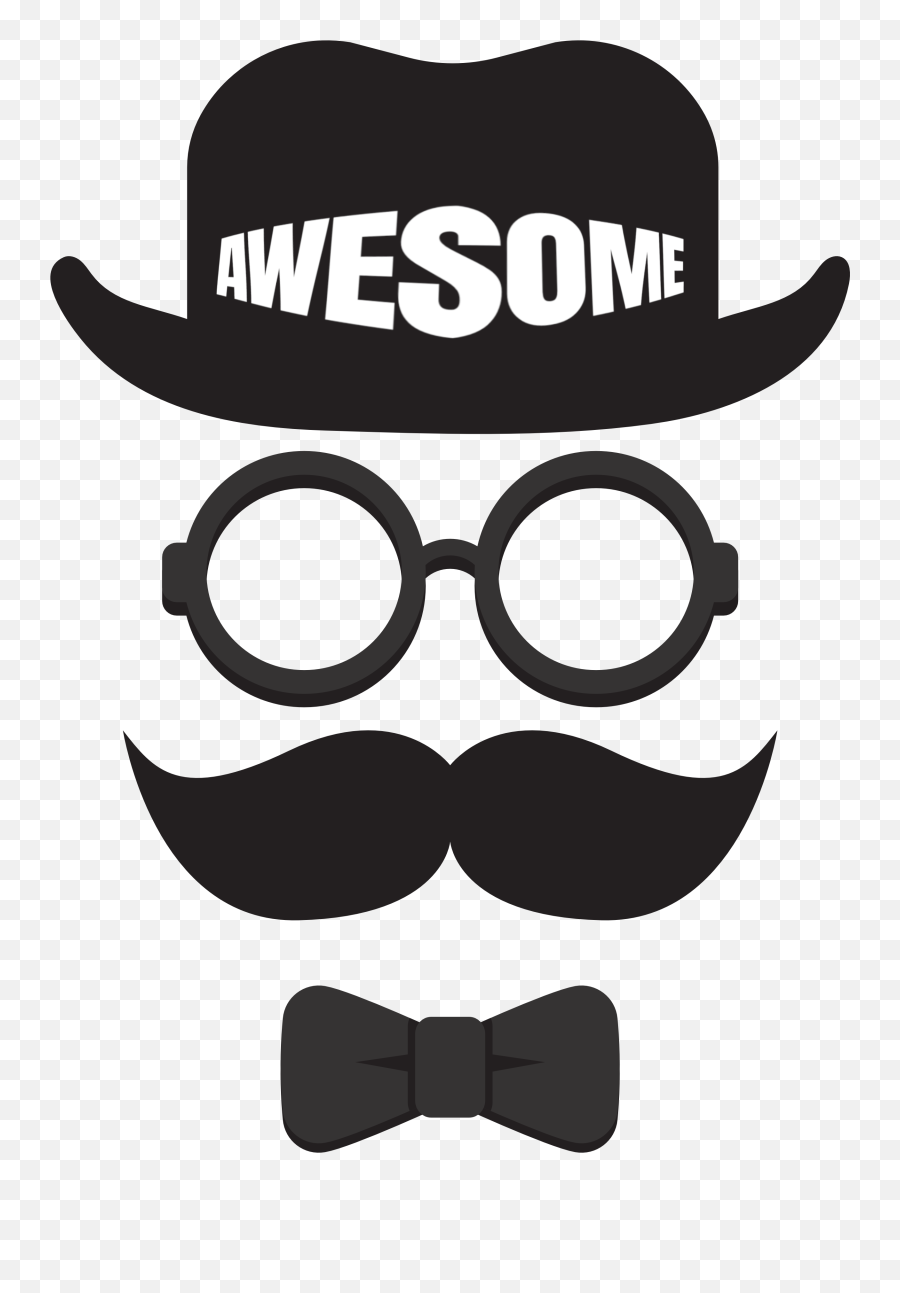 Awesome Face With Cool Glaces Hat Beard And Bow Tie - Mustache And Bow Tie Png Emoji,Awesome Face Emoji