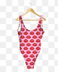 Red Lips on Pink One - Piece Sleeveless Emoji