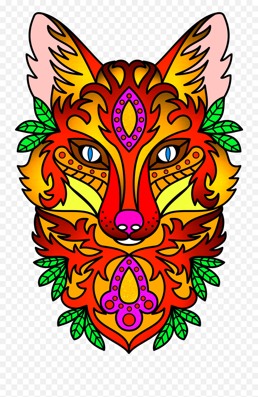 Ornamental Fox Face Clipart Free Download Transparent Png - Colourful Animal Emoji,Fox Emoticon
