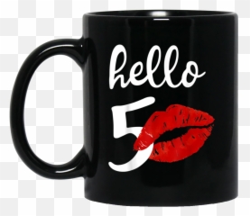 Hello 50 Red Lip Kisses Birthday Gift Black Mug - Mug Emoji,Emoji Birthday Presents