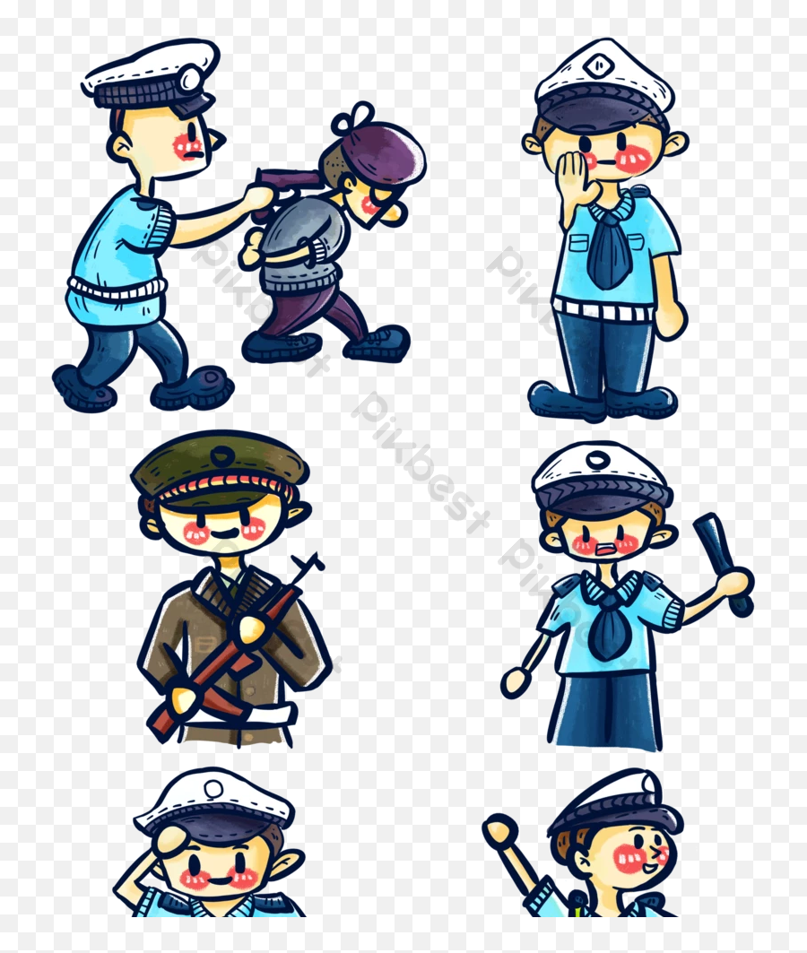 Cartoon Police Elements Pattern Decoration Collection Png - Standing Around Emoji,Policeman Emoji