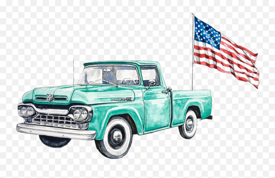 Teal Ford Pickup Antique Retro Classic - Ford Truck American Flag Emoji,Pickup Truck Emoji