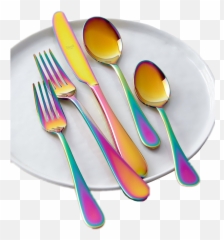 Plate Spoon Knife Fork Unicorn - Oil Spill Kitchen Utensils Emoji,Silverware Emoji