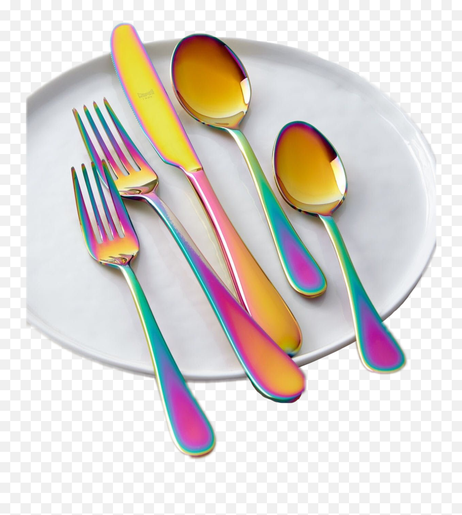 Plate Spoon Knife Fork Unicorn - Oil Spill Kitchen Utensils Emoji,Silverware Emoji