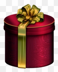 Red Round Present Box With Gold Bow Clipart Caixas De - Round Present Clipart Png Emoji,Christmas Present Emoji