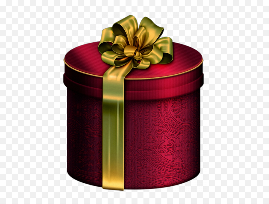 Red Round Present Box With Gold Bow Clipart Caixas De - Round Present Clipart Png Emoji,Christmas Present Emoji