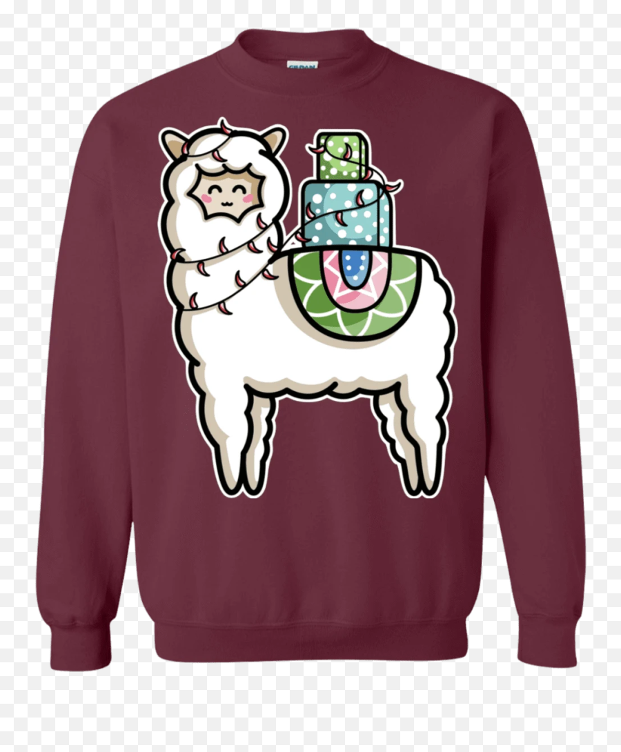 Kawaii Cute Llama Carrying Presents Crewneck Sweatshirt - Sweater Emoji,Toothless Smile Emoji