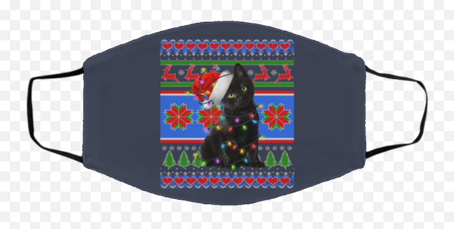 Christmas Lights Santa Cat Ugly Christmas Face Mask - Q Manchester United 2020 Crest Emoji,Christmas Lights Emoji