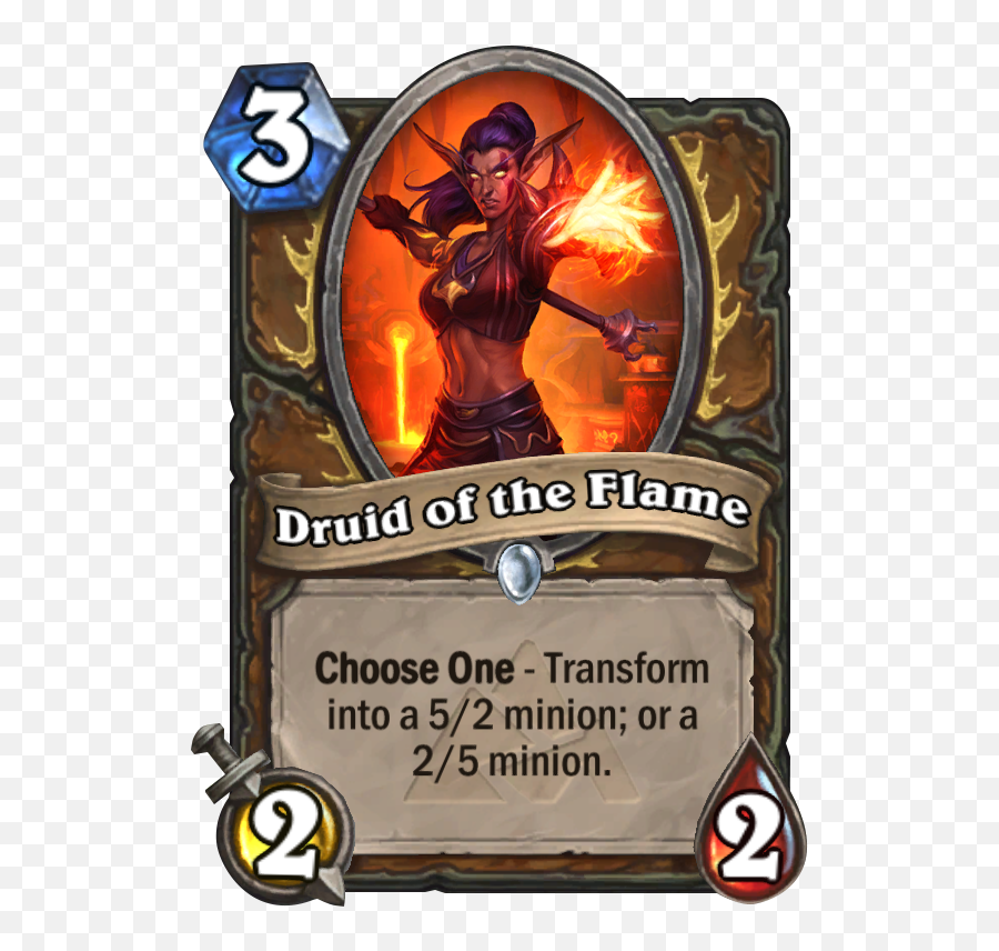 Download Hd Druid Of The Flame - Hearthstone Battlecry Cards Secret Keeper Hearthstone New Art Emoji,Flan Emoji
