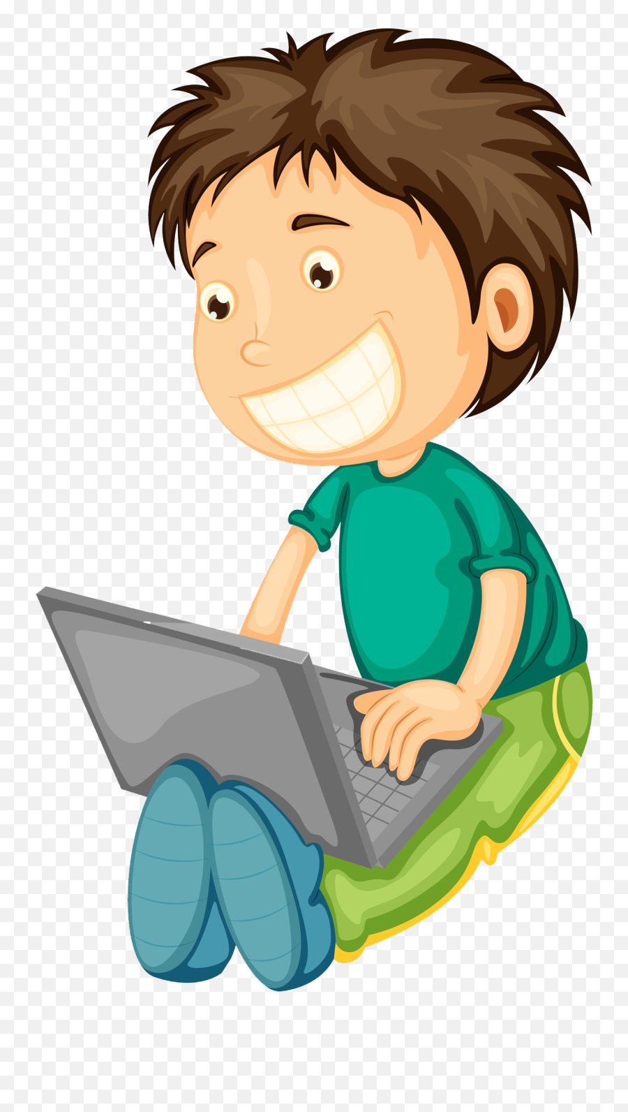 Computer Boy Clipart - Boy And Girl On Laptop Clipart Png Clipart Computer Cartoon Png Emoji,Laptop Emoji Png