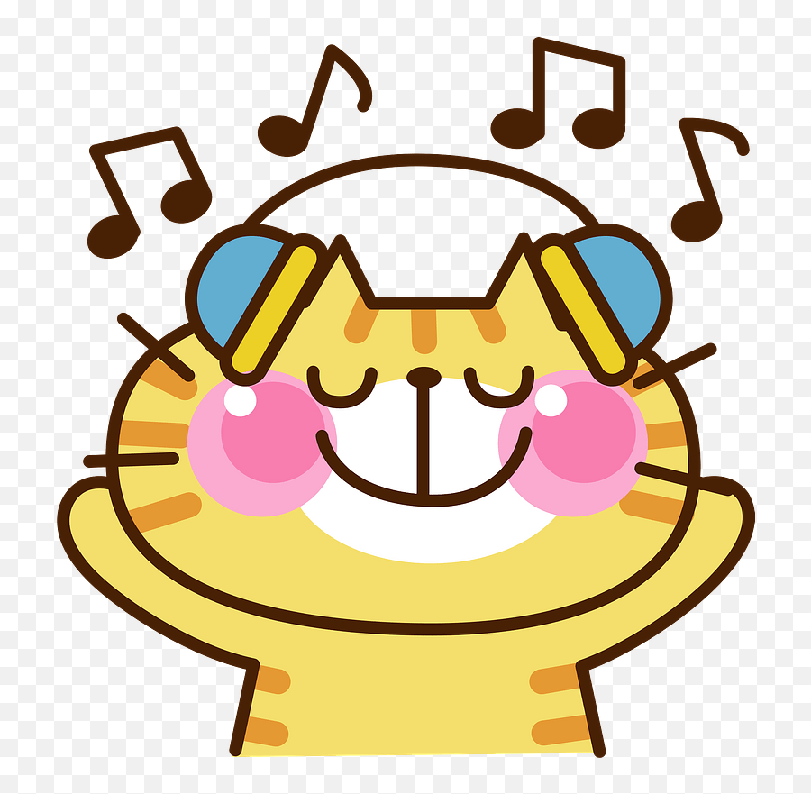 Yellow Cat Is Listening To Music With Headphones Clipart - Cat Listening To Music Clipart Emoji,Headphone Emoji