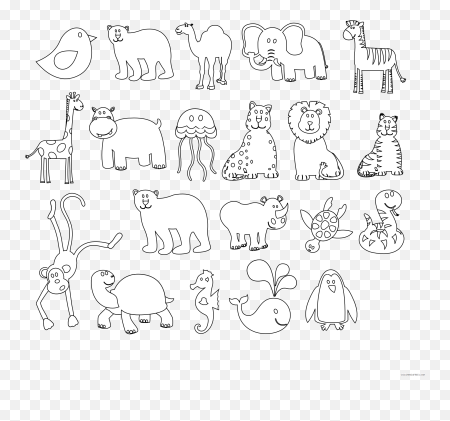 Black And White Animals Coloring Pages Colorful Animals - Outline Animal Line Drawing Emoji,Black And White Flower Emoji