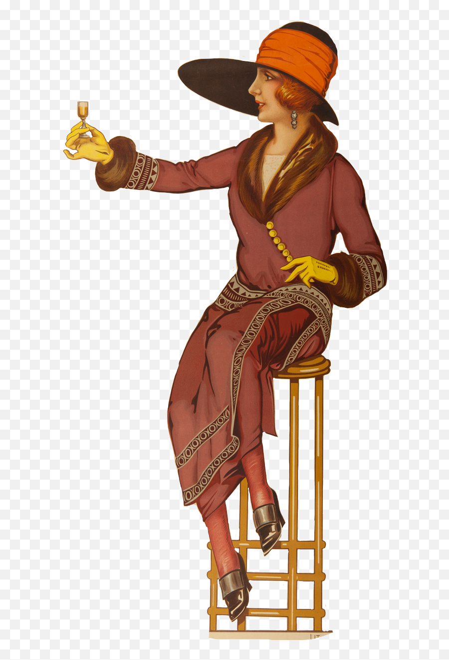 Lady Woman Sitting Drinking Vintage - Floridos Vinos Finos Emoji,Turkey Leg Emoji
