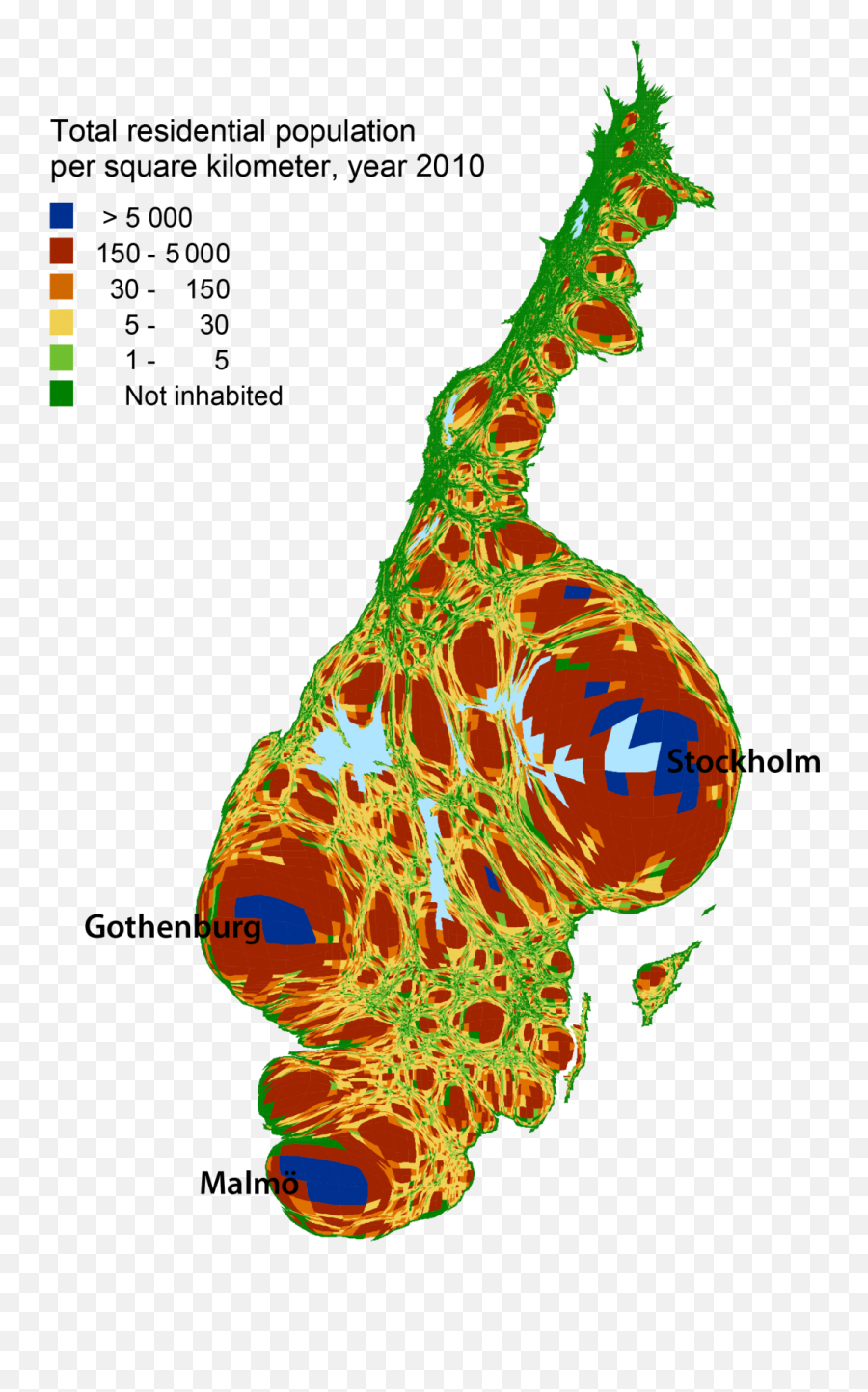 Sweden According To Population Density - Sweden Population Distribution Map Emoji,Swedish Emoji