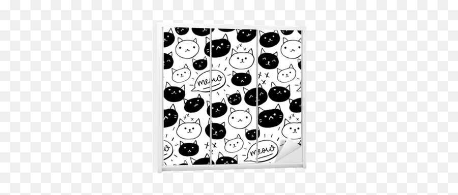 Cat Pattern Seamless Background With Black And White Hand Drawn Cats And Meow Word Cute Pet Texture Wardrobe Sticker U2022 Pixers - We Live To Change Cartoon Emoji,Black Cat Emoticon