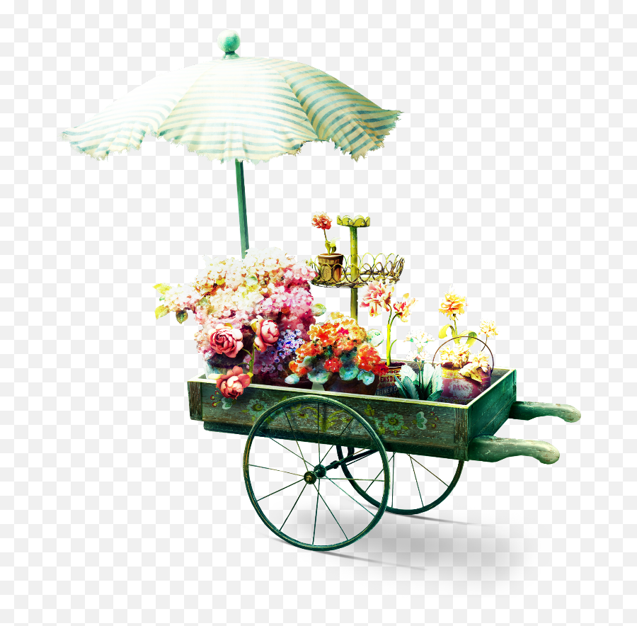 Umbrella Clip Wagon Picture - Flowers In A Cart Png Emoji,10 Umbrella Emoji
