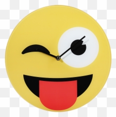 Glass Wall Clock With Emoji Smiley Picture With Tonque - Klok Smiley,Clock Emoji