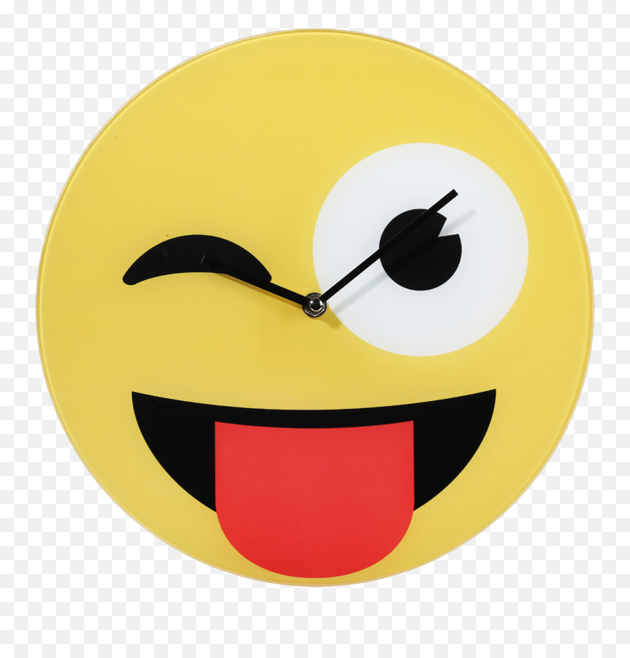 Glass Wall Clock With Emoji Smiley Picture With Tonque - Klok Smiley,Clock Emoji