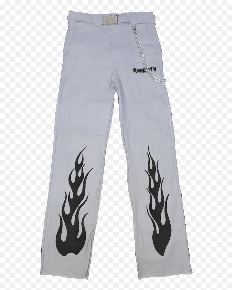 Blue Jeans Flared Fire Flames Punk - Omighty Flame Chain Pant Emoji,Pants On Fire Emoji