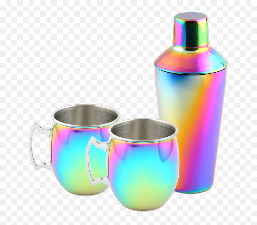 Cambridge Rainbow Cocktail Shaker And 2 Moscow Mule Mugs - Rainbow Pvd Cocktail Shaker Emoji,Salt Shaker Emoji