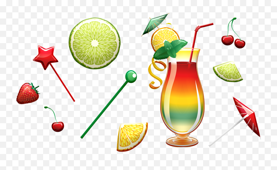 Tropical Drink Cocktail Lemon - Strawberry Emoji,Martini Party Emoji