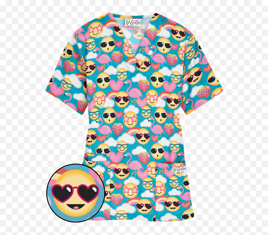 Ua Sunmoji Turquoise Print Scrub Top Scrub Tops Tops Scrubs - Scrubs Emoji,Orchid Emoji