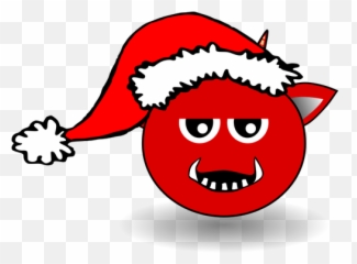 Little Red Devil Head Cartoon With Santa Claus Hat - Christmas Clipart Cat Emoji
