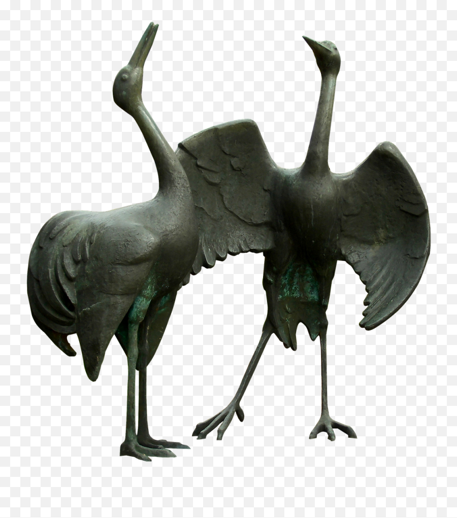 Statue Bronze Cranes Dancing Art - Sculpture Bird Png Emoji,Emoji Statue Of Liberty