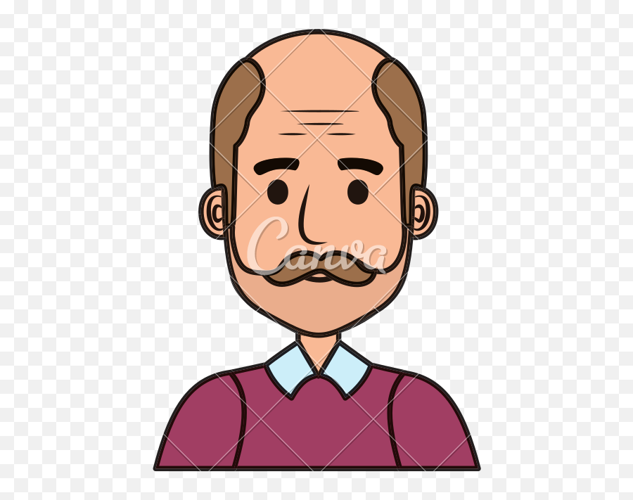 Old Man Bald With Mustache Avatar Character - Cartoon Man With No Hair Emoji,Old Man Emoji