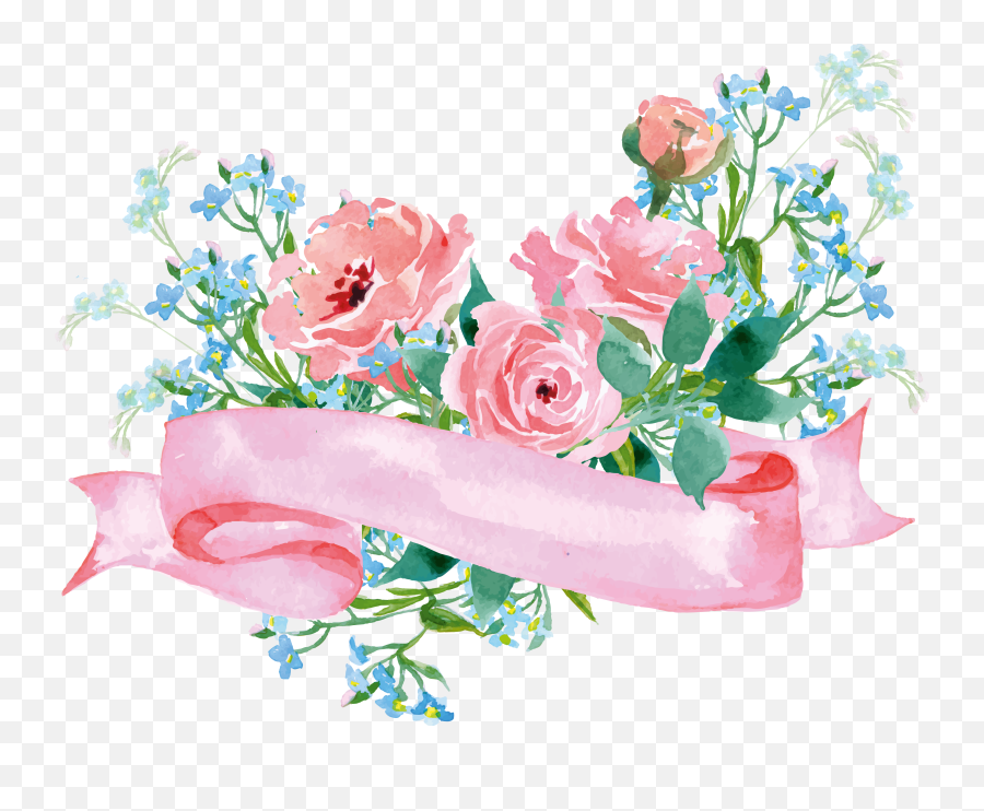 Download Flower Garden Decoration Roses Paper Floral Clipart - Watercolor Flowers Png Blue Pink Emoji,Roses Emoticon