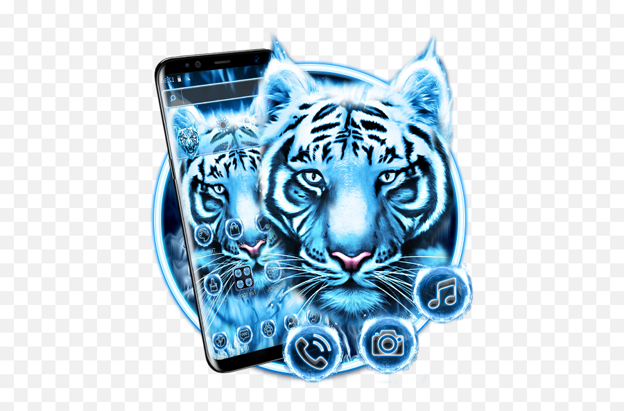 Blue White Flaming Cool Tiger Theme Emoji,White Tiger Emoji