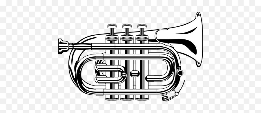 Vector Illustration Of Pocket Trumpet - Trumpet Black And White Clipart Emoji,Blow Kiss Emoticon