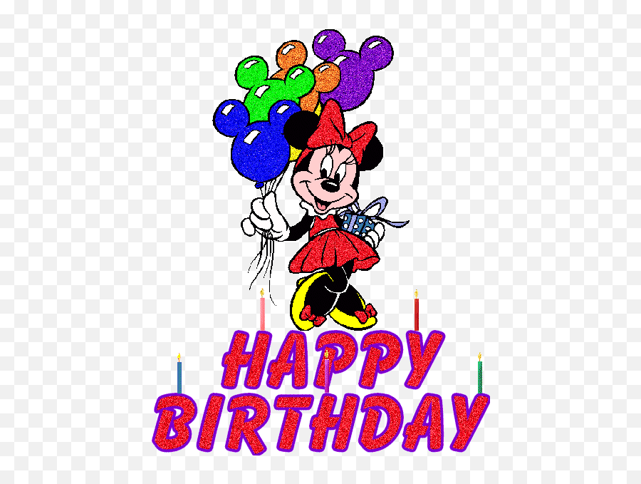 Happy Birthday Glitter Gif - Minnie Mouse With Balloons Emoji,Happy Birthday Emoticons