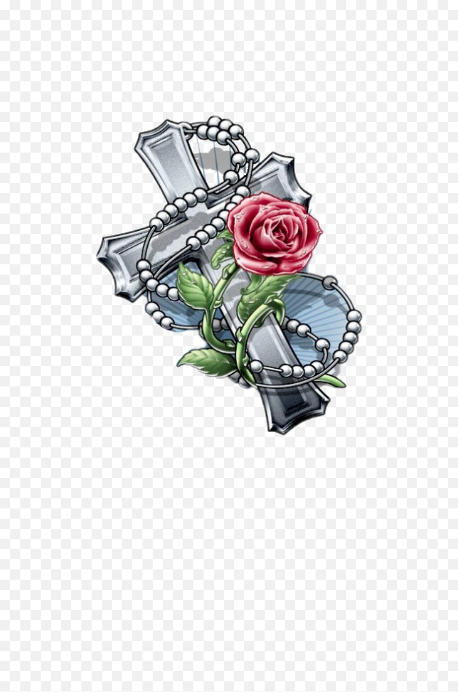 Cross Rosary Rose Sticker - Cross With Rosary Tattoo Emoji,Rosary Emoji