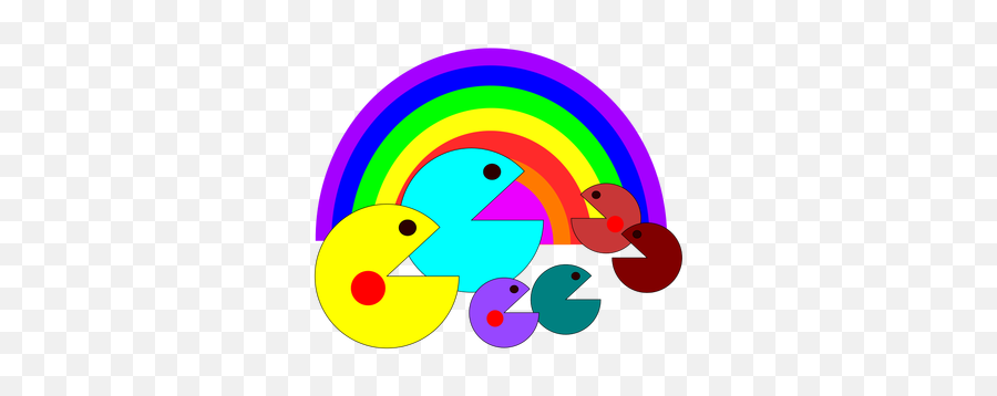 Pacman Family In Front Of A Rainbow Vector Clip Art Emoji,Fire Emoticon