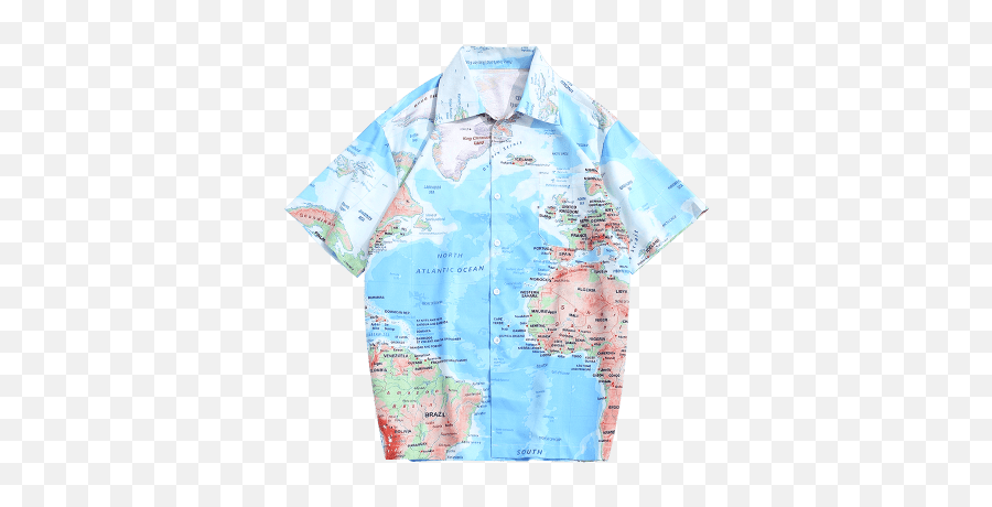 World Map Graphic Print Short Sleeves Button Shirt Deep Sky - Polo Shirt Emoji,Snorting Emoji