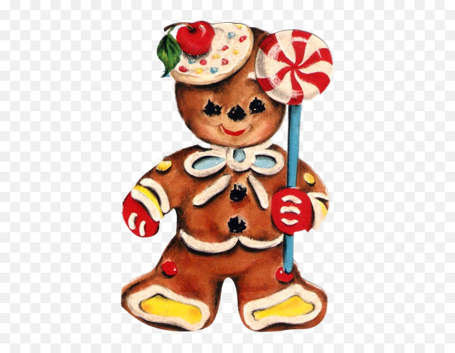 Ginger Boy Clipart Playing - Old Fashioned Retro Christmas Clipart Emoji,Gingerbread Man Emoji