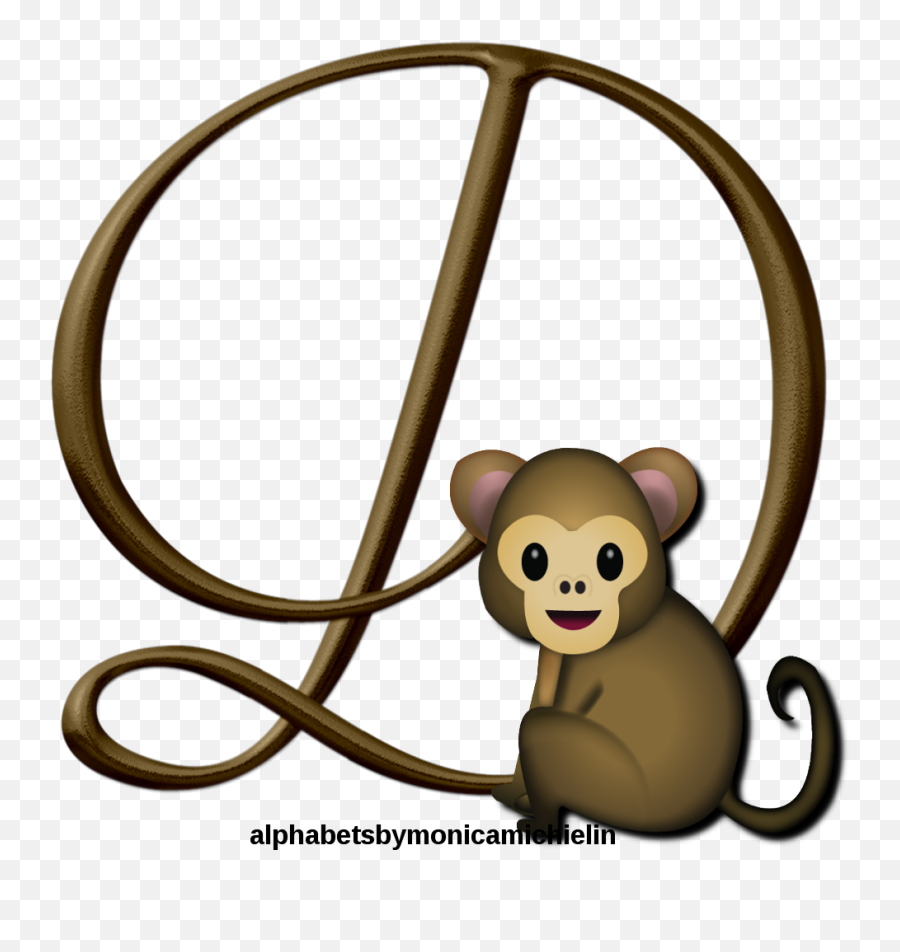 Alphabets By Monica Michielin Brown Monkey Emoticon Emoji - Letras D Cursiva Dorada,Monkey Emoticon
