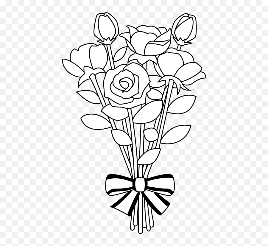 Flower Bouquet Clipart Black And White Png - Flower Bouquet Clipart Black And White Emoji,Boquet Emoji