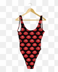 Red Lips on Black One - Piece Sleeveless Emoji