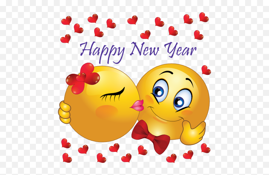 New Years Kiss Smileys - Happy New Year Stickers On Whatsapp Emoji,Emojis For Android