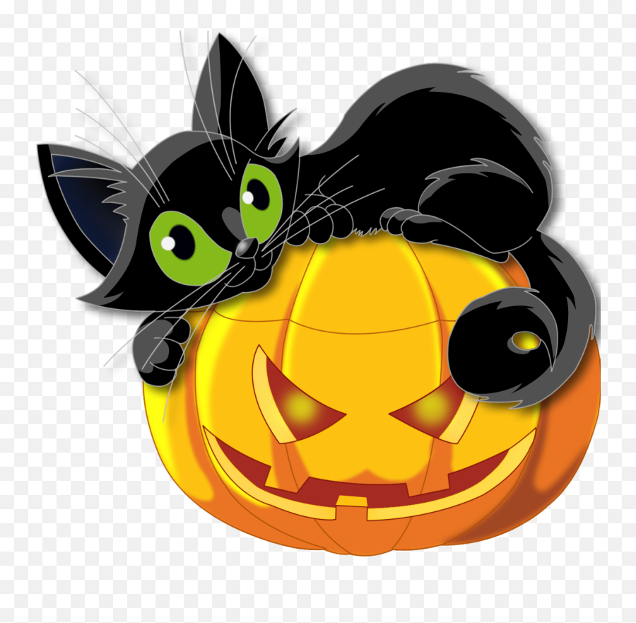 Cat Halloween Transparent Png - Halloween Cat Clipart Emoji,Pumpkin Emoticon
