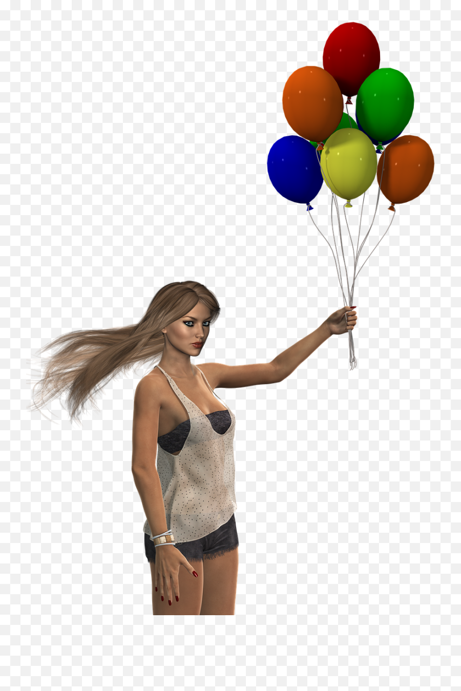 Balloons Long Hair Female Clothing - Woman With Balloons Png Emoji,Umbrella Emoticon