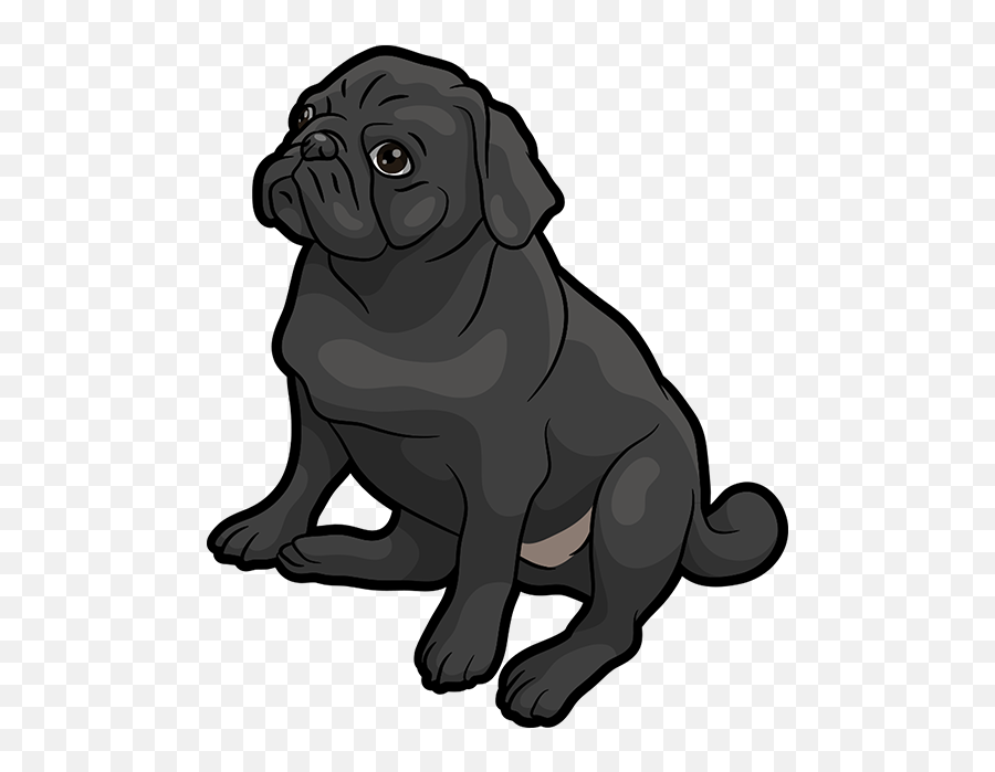 Pug Emoji Stickers - Cartoon Black Pug Sitting,Black Dog Emoji