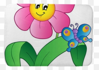Cartoon Flower With Butterfly Bath Mat - Emoji