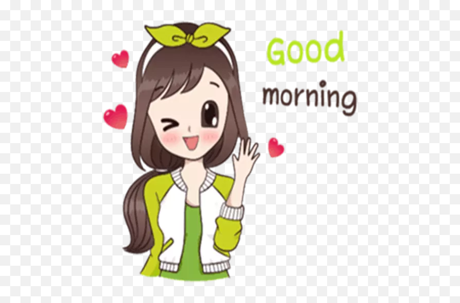 Good Morning Good Night Good Evening - Good Morning Cartoon Girl Emoji,Good Morning Emoji