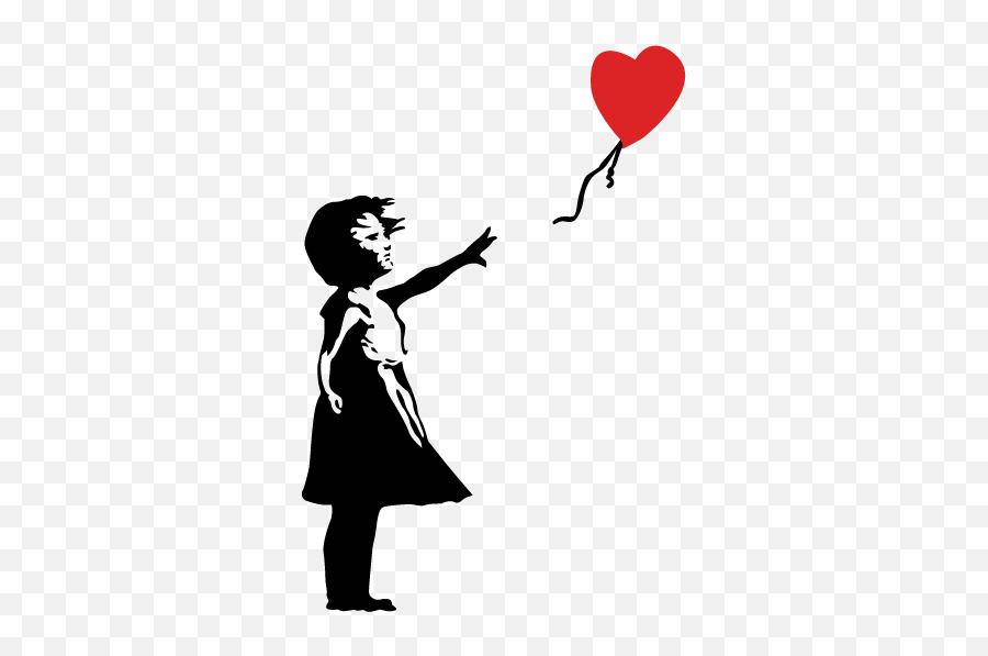 Girl With Red Heart Balloon Silhouette - Banksy Balloon Girl Stencil Emoji,Red Balloon Emoji